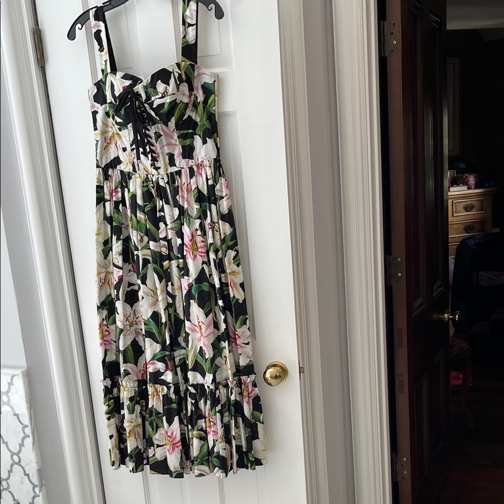 Dolce & Gabbana Black and pink Floral midi dress